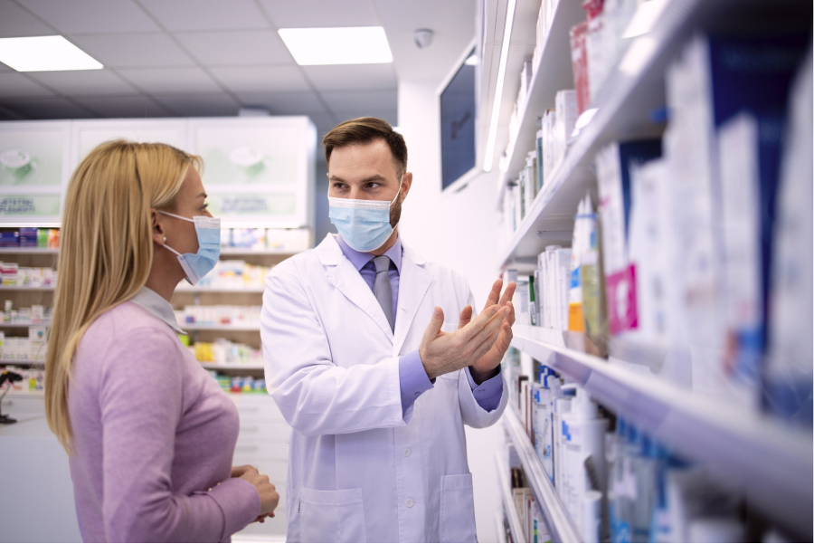 Pharmacist and Customer talking